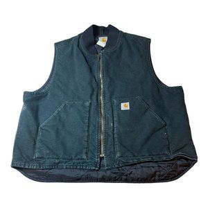 Vintage Carhartt Duck Canvas Vest Quilt Lined VO1 BLK Distressed Faded Black 2XL